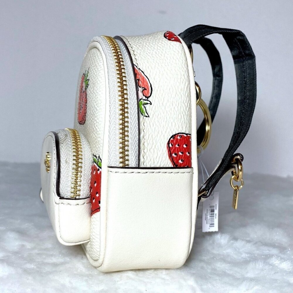 Coach Strawberry Print Mini Backpack Bag Keychain Coin Purse Charm NWT - Picture 6 of 10